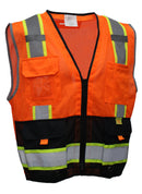 RK Safety P5511/P5512 Class 2 High Visible Two Tone Reflective Strips Breathable Mesh Vest, Pockets Harness D-Ring Pass Thru, ANSI/ISEA, Construction Motorcycle Traffic Emergency X pattern (Orange/Lime)-RK Safety-RK Safety