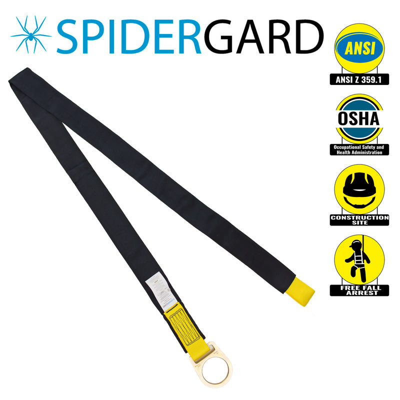 Spidergard SPA202 Fall Protection 6-Foot Loop and D-Ring End Concrete Anchor Strap with Protective Sheathing, Yellow Black-Spidergard-RK Safety