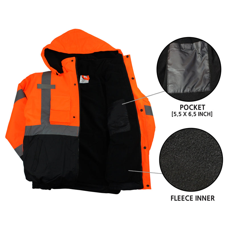 Men's ANSI Class 3 High Visibility Bomber Safety Jacket - WJ9011-New York Hi-Viz Workwear-RK Safety
