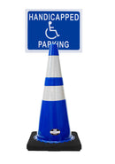 RK-Safety 28" Blue Cone, Black base With Two Reflective Tape, Plus Cone Sign 40 "Handicapped Parking", (Cone-2 ea + Cone Sign-2 ea)-RK Safety-RK Safety