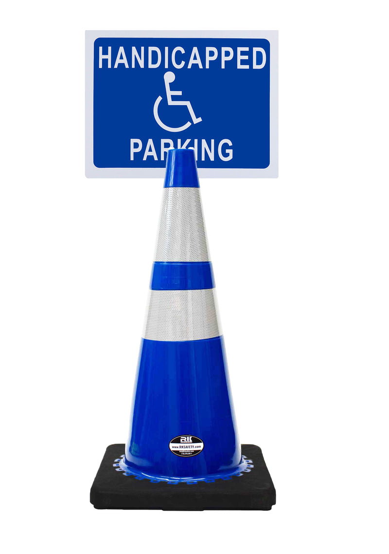 RK-Safety 28" Blue Cone, Black base With Two Reflective Tape, Plus Cone Sign 40 "Handicapped Parking", (Cone-2 ea + Cone Sign-2 ea)-RK Safety-RK Safety