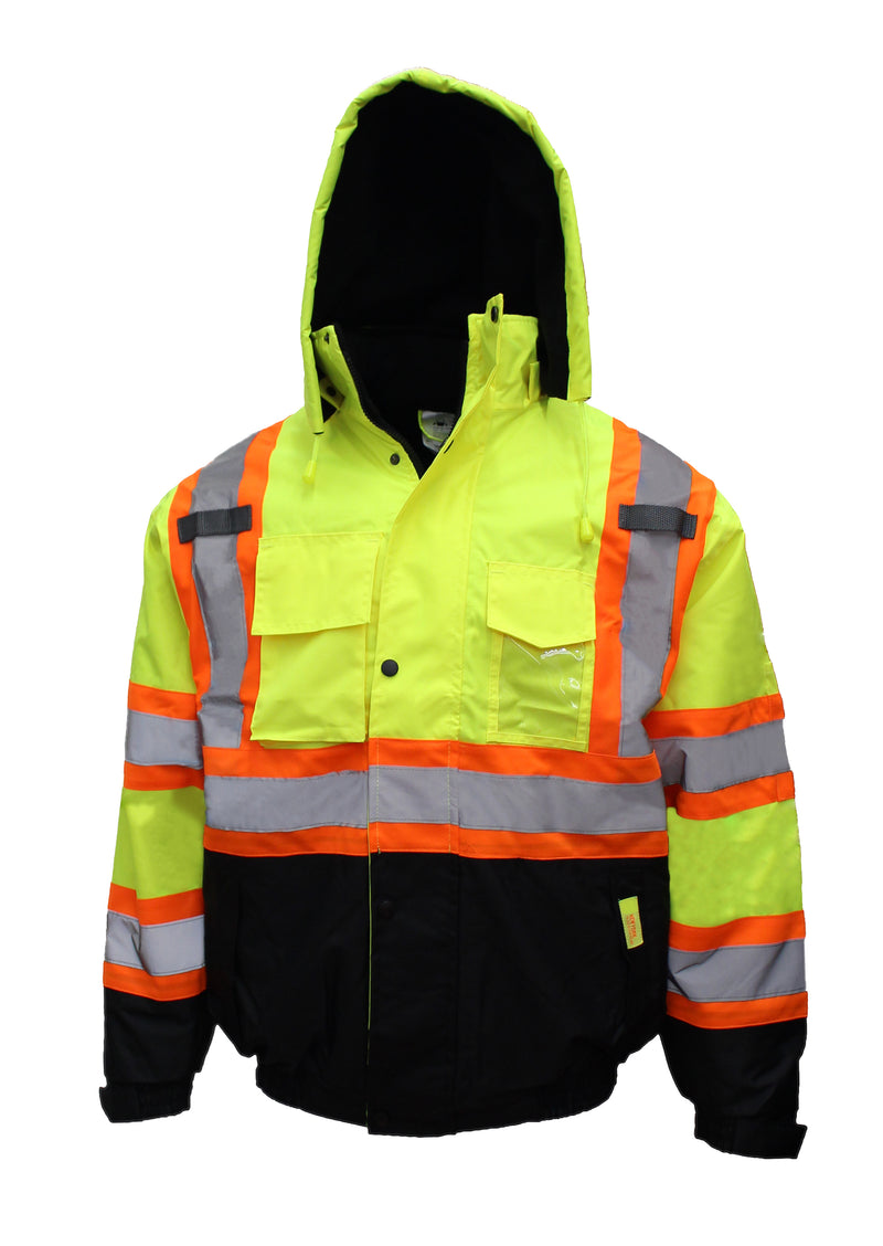 New York Hi-Viz Workwear WJX7012 Men's ANSI Class 3 High Visibility Bomber Safety Jacket with X pattern, Waterproof (Lime)-RK Safety-RK Safety