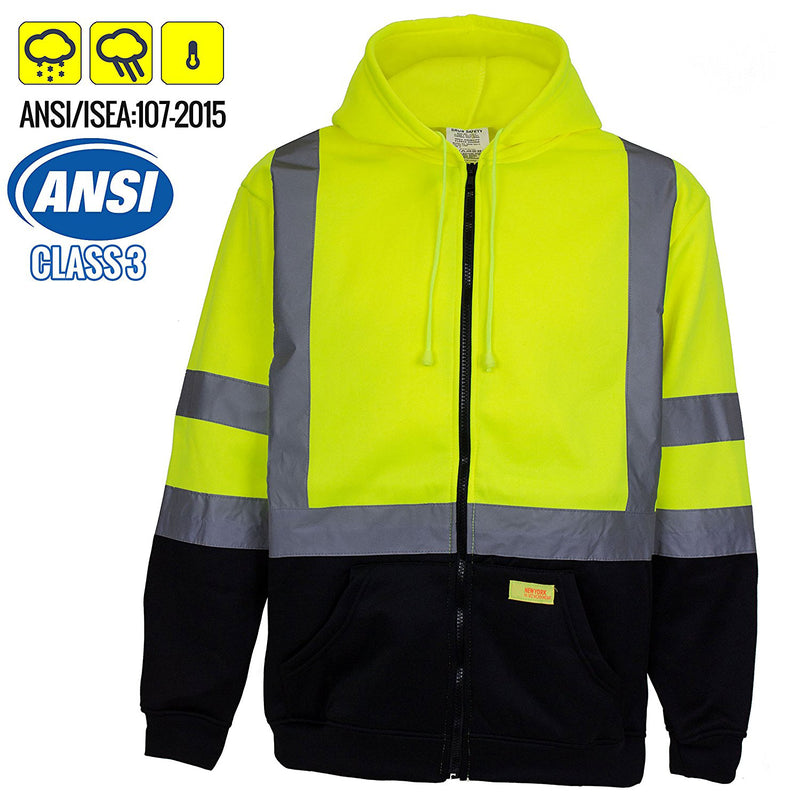 ANSI Class 3 High Visibility Sweatshirt Full Zip Hooded -H9012-New York Hi-Viz Workwear-RK Safety