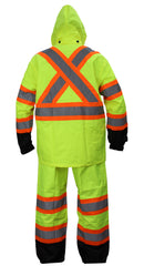 RK Safety RW-CLA3-TLM55/TOR77 Class 3 Rain suit, Jacket, Pants High Visibility Reflective Black Bottom with X Pattern-RK Safety-RK Safety