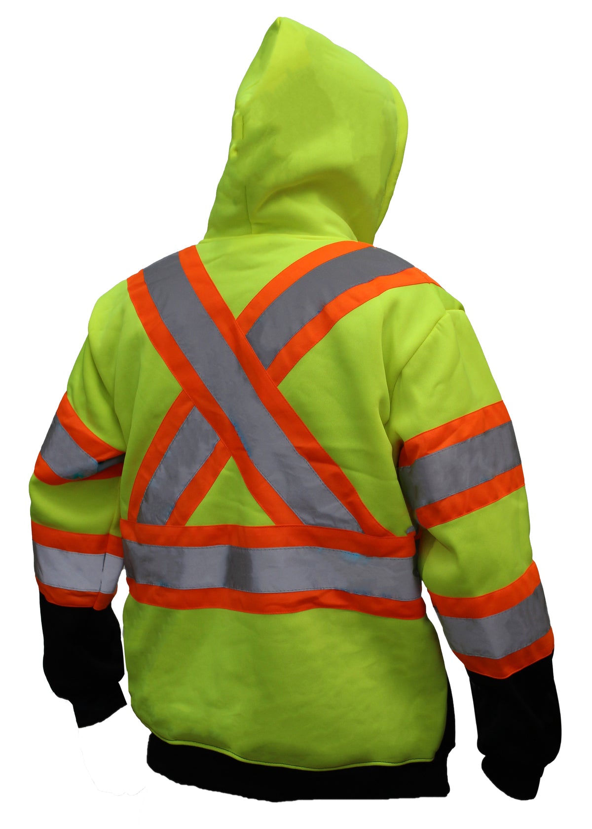 New York Hi-Viz Workwear HX7012 Men's ANSI Class 3 High Visibility Class 3 Sweatshirt, Full Zip Hooded, Lightweight, Black Bottom with X pattern New York Hi-Viz Workwear HX7012 Men's ANSI Class 3 High Visibility Class 3 Sweatshirt, Full Zip Hooded, Lightweight, Black Bottom with X pattern