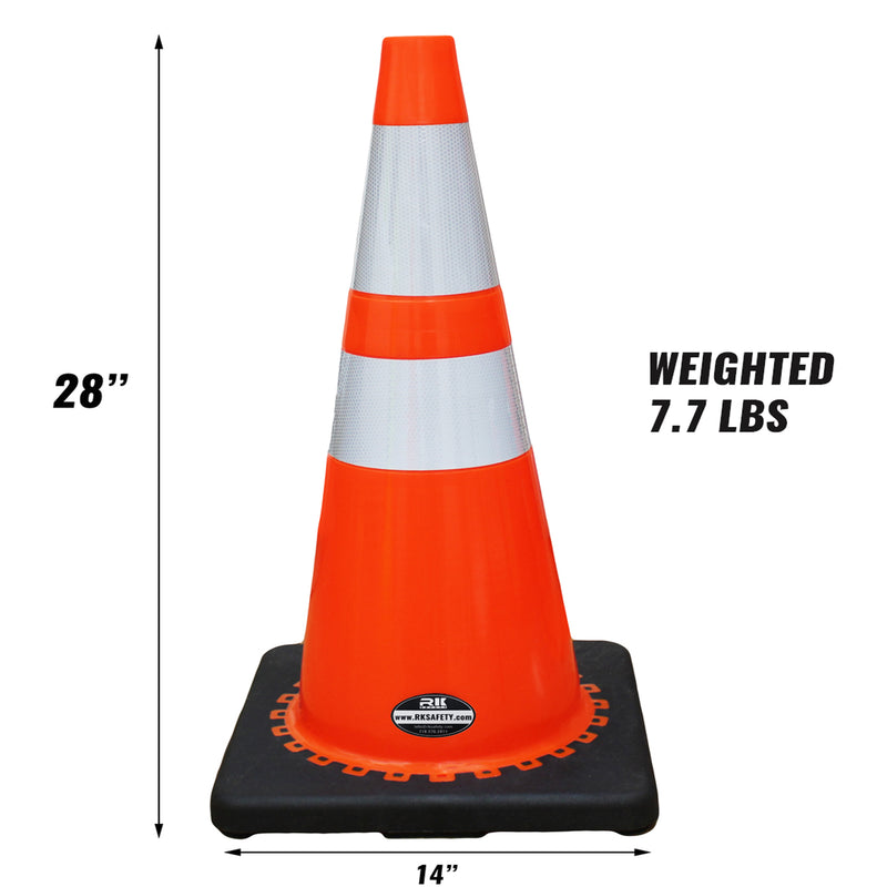 RK 28" Orange Safety Traffic PVC Cones with 6" + 4" Reflective Collars,Black Base-RK Safety-RK Safety