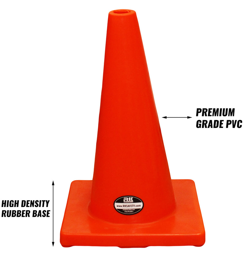 (Set of 12) 18" RK Orange Safety Traffic PVC Cones, Orange Base-RK Safety-RK Safety