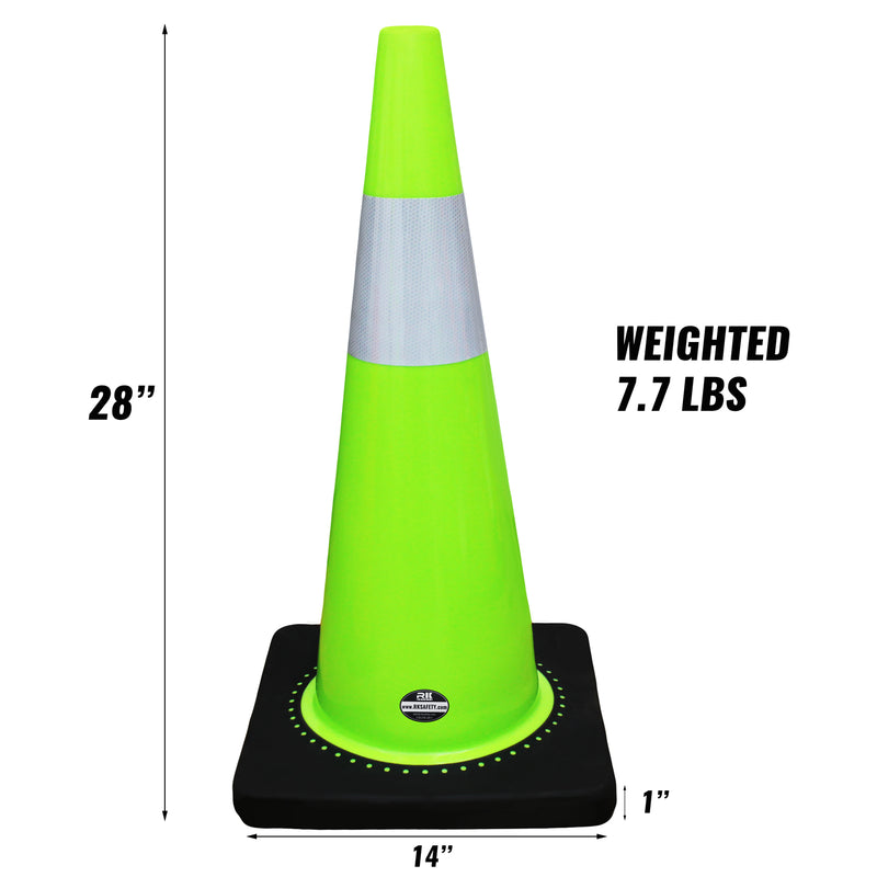 (Set of 8) 28" Lime Traffic Cones, One Reflective Collars-RK Safety-RK Safety