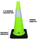 (Set of 8) 28" Lime Traffic Cones, One Reflective Collars-RK Safety-RK Safety