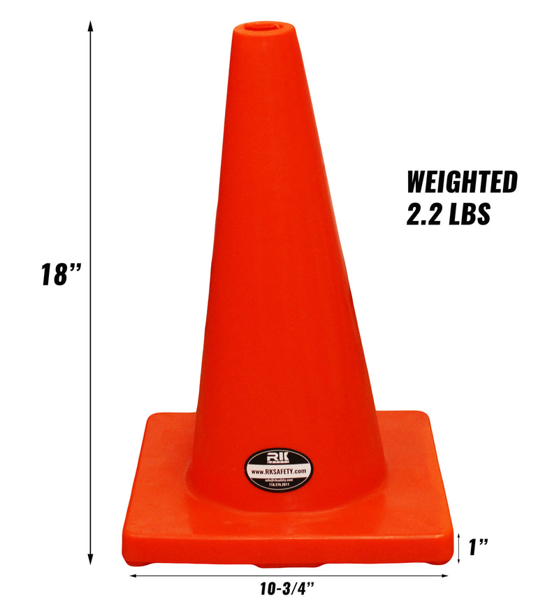 (Set of 12) 18" RK Orange Safety Traffic PVC Cones, Orange Base-RK Safety-RK Safety