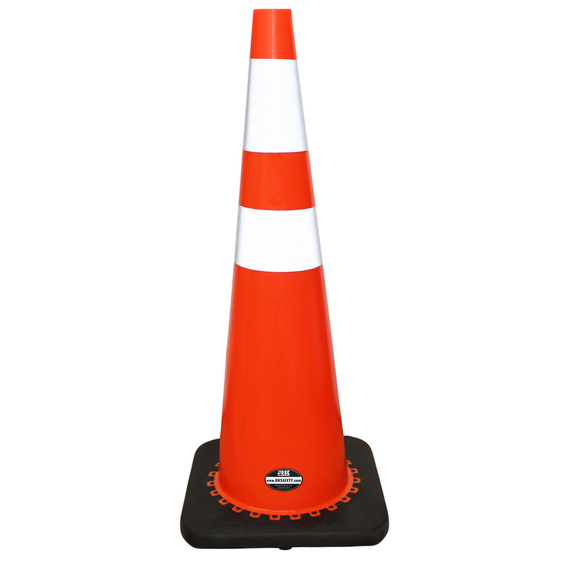 36" RK Orange Safety PVC Traffic Cone, Black Base with 6" + 4" Reflective Collars,Black Base…-RK Safety-RK Safety