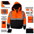 Men's ANSI Class 3 High Visibility Bomber Safety Jacket - WJ9011-New York Hi-Viz Workwear-RK Safety