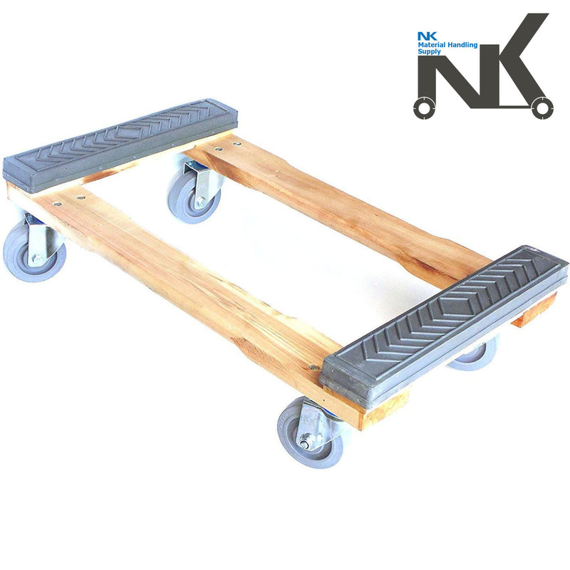 NK Furniture Movers Dolly, Rubber End Caps, Soft Gray Non-Marking TPR Wheels, 30 Length x 17 Width (4 TPR Wheels with Brakes)