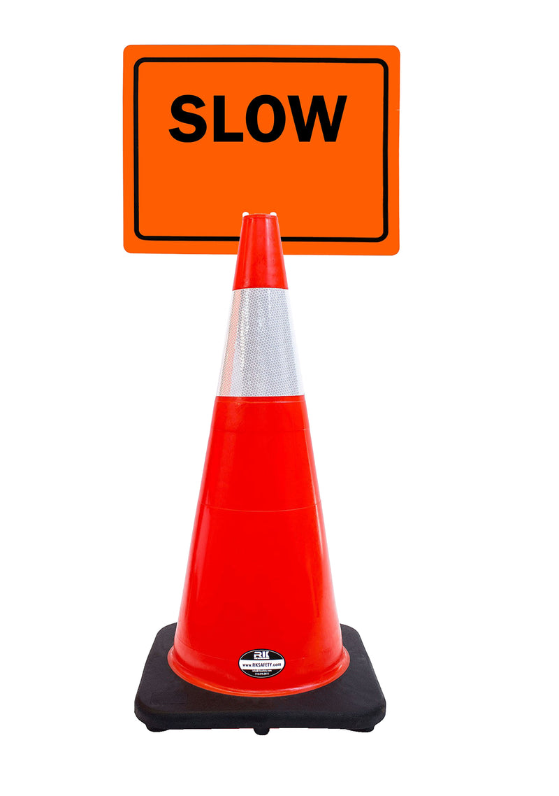 RK-Safety 28" Orange Cone, Black base With One 6" Reflective one Tape, Plus Cone Sign-RK Safety-RK Safety