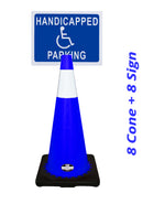 RK-Safety 28" Blue Cone, Black base With One 6" Reflective Tape, Plus Cone Sign 40 "Handicapped Parking", (Cone-8 ea + Cone Sign-8 ea)-RK Safety-RK Safety