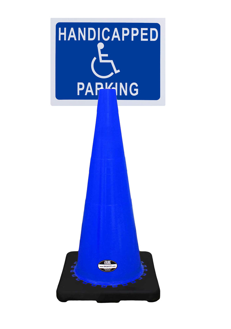 RK-Safety 28" Blue Cone, Black base without Reflective Tape, Plus Cone Sign 40 "Handicapped Parking", (Cone-4 ea + Cone Sign-4 ea)-RK Safety-RK Safety
