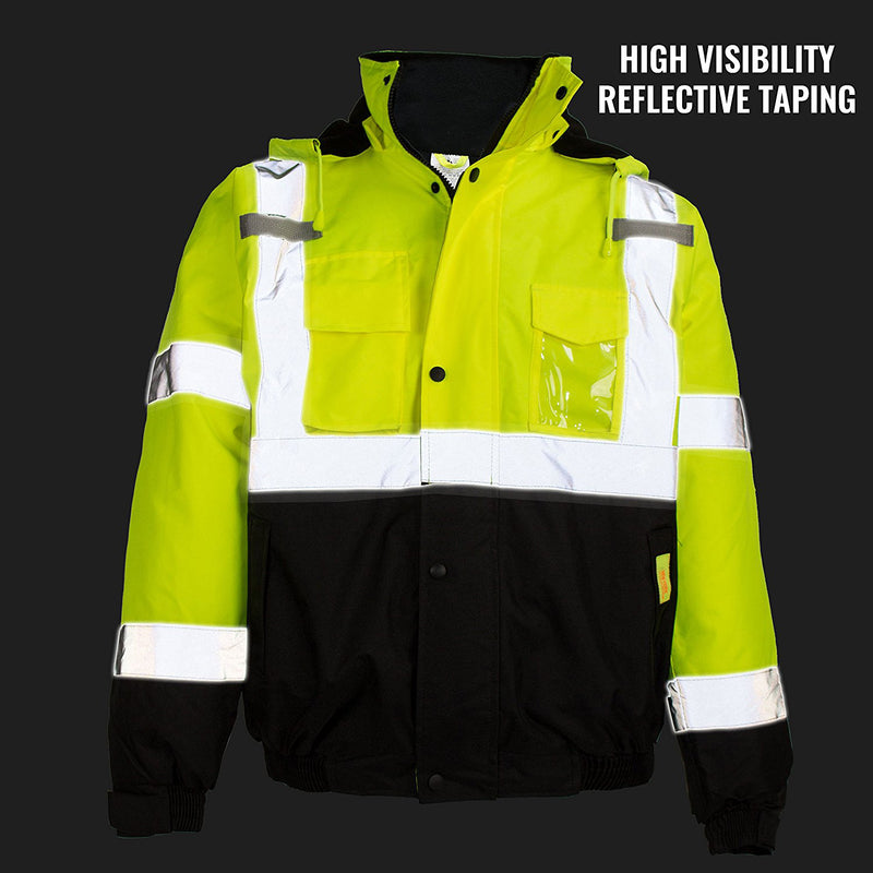 Men's ANSI Class 3 High Visibility Bomber Safety Jacket - WJ9012-New York Hi-Viz Workwear-RK Safety