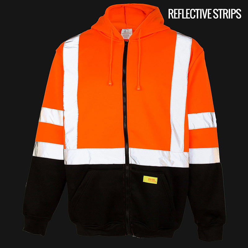 ANSI Class 3 High Visibility Sweatshirt Full Zip Hooded -H9011-New York Hi-Viz Workwear-RK Safety