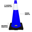28" RK Blue Safety Traffic PVC Cones, Black Base with One Reflective Collar-RK Safety-RK Safety