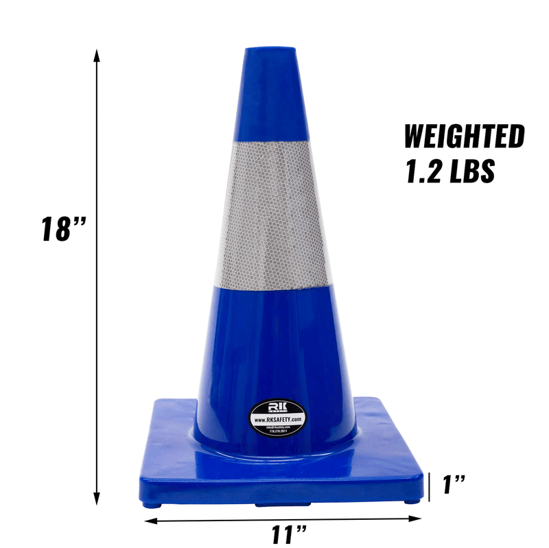 18" RK Blue Safety Traffic PVC Cones, Blue Base with one reflective color-RK Safety-RK Safety