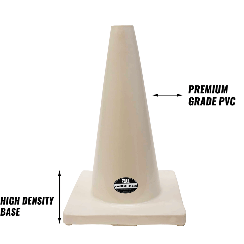 18" RK White Safety Traffic PVC Cones, White Base-RK Safety-RK Safety