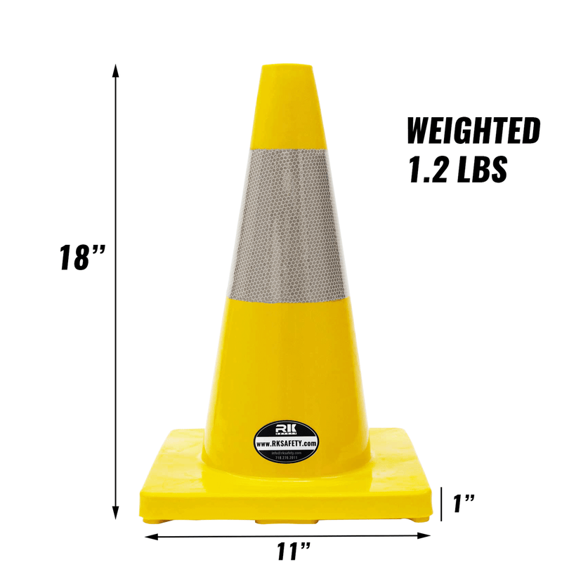 18" RK Yellow Safety Traffic PVC Cones, Yellow Base with One Reflective Collar-RK Safety-RK Safety