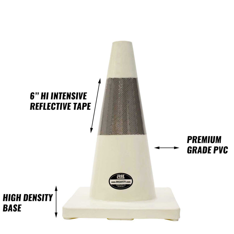 18" RK White Safety Traffic PVC Cones, White Base with One Reflective Collar-RK Safety-RK Safety