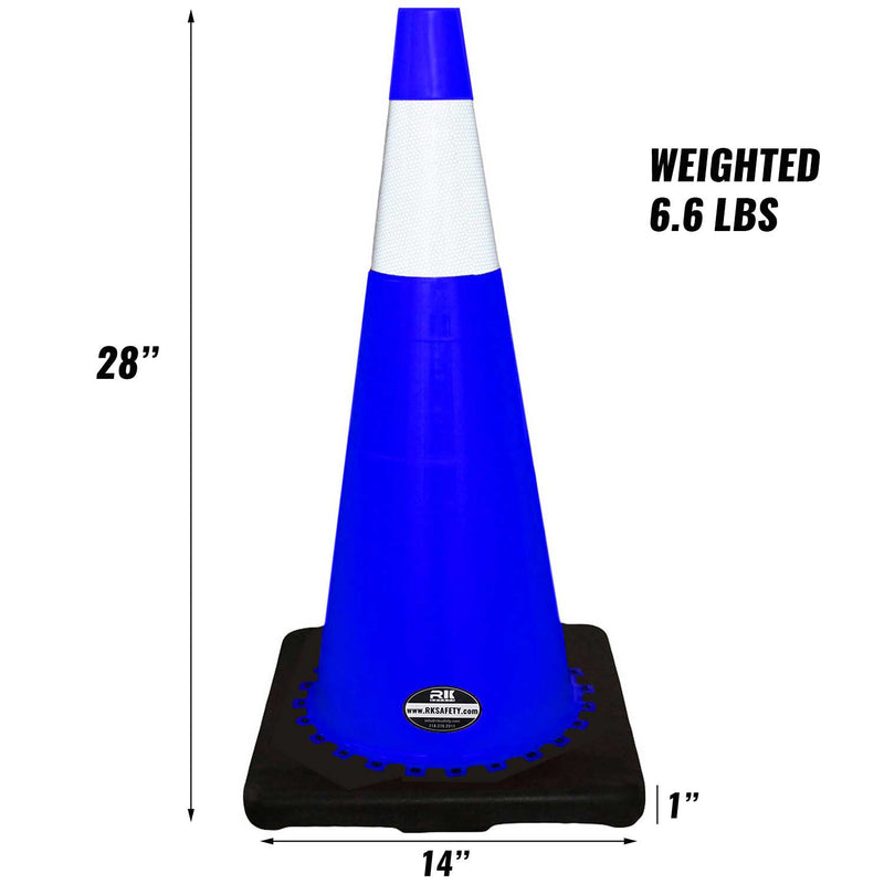28" RK Blue Safety Traffic PVC Cones, Black Base with One Reflective Collar-RK Safety-RK Safety