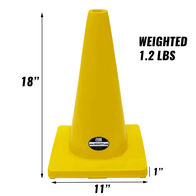 18" RK Yellow Safety Traffic PVC Cones, Yellow Base-RK Safety-RK Safety