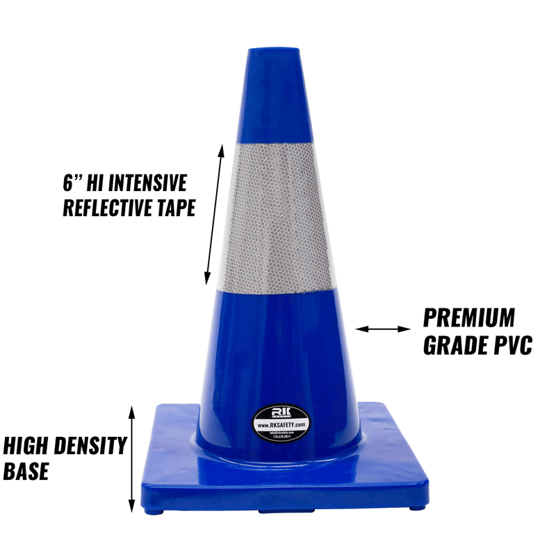 18" RK Blue Safety Traffic PVC Cones, Blue Base with one reflective color-RK Safety-RK Safety