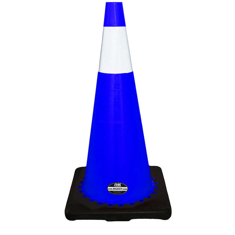 28" RK Blue Safety Traffic PVC Cones, Black Base with One Reflective Collar-RK Safety-RK Safety