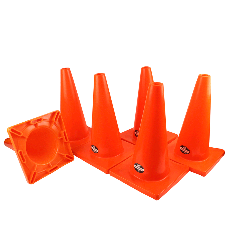 (Set of 12) 18" RK Orange Safety Traffic PVC Cones, Orange Base - RK Safety